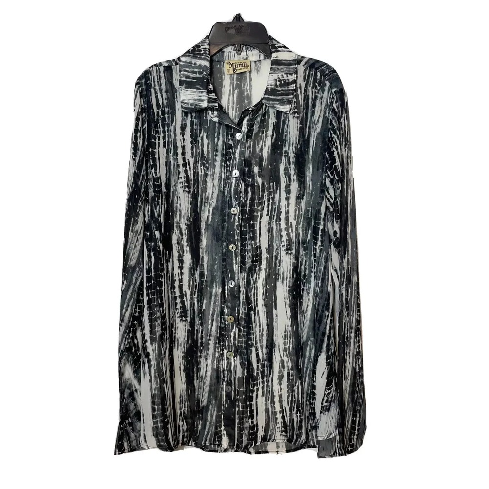 Show Me Your Mumu Button Up Tunic‎ Shirt Womens S Black Tie Dye Long Sleeve USA